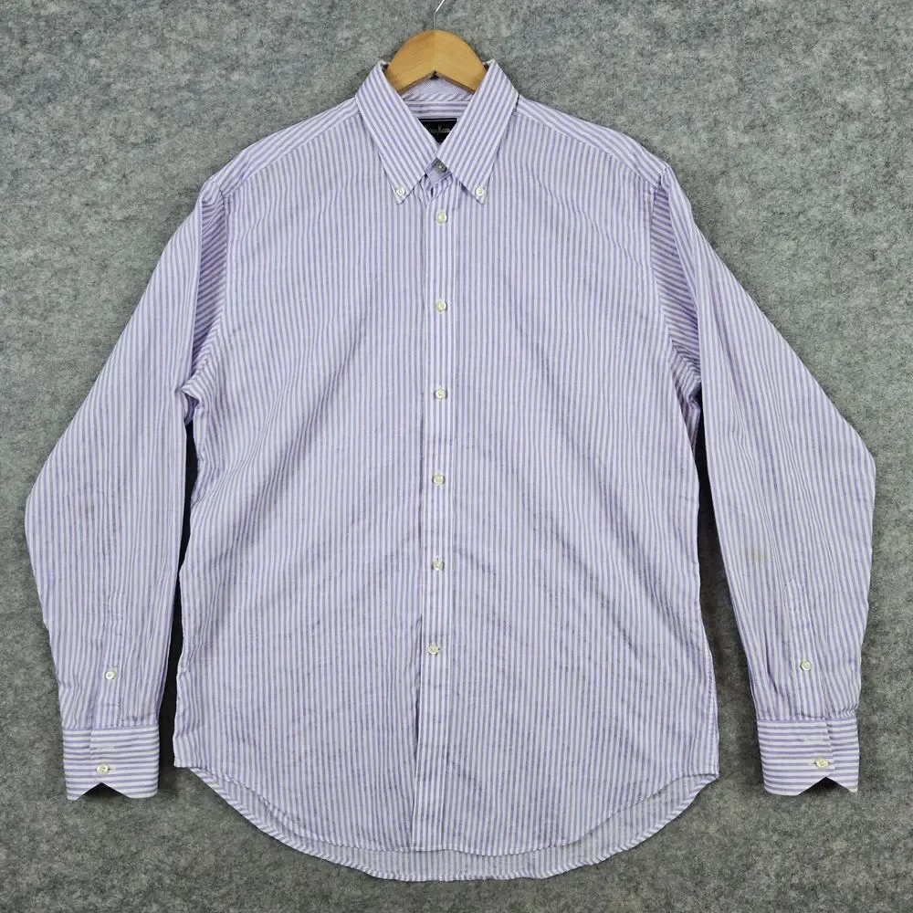 Neiman‎ Marcus Men's Shirt Size L Purple & White Stripes Floral 100% Cotton SPOT